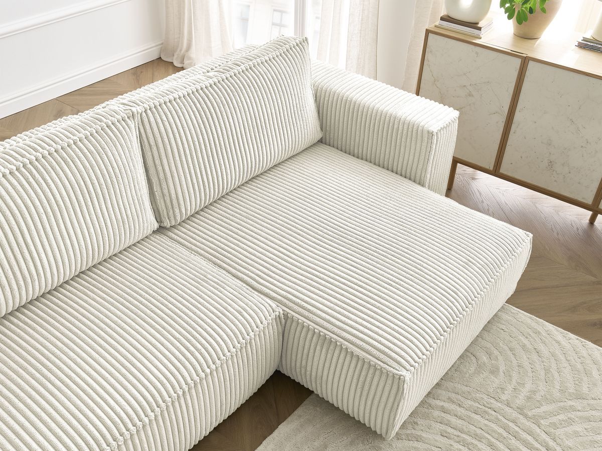 Bobochic Chelsea Ecksofa mit Schlaffunktion und Bettkasten Breitcord weich Beige