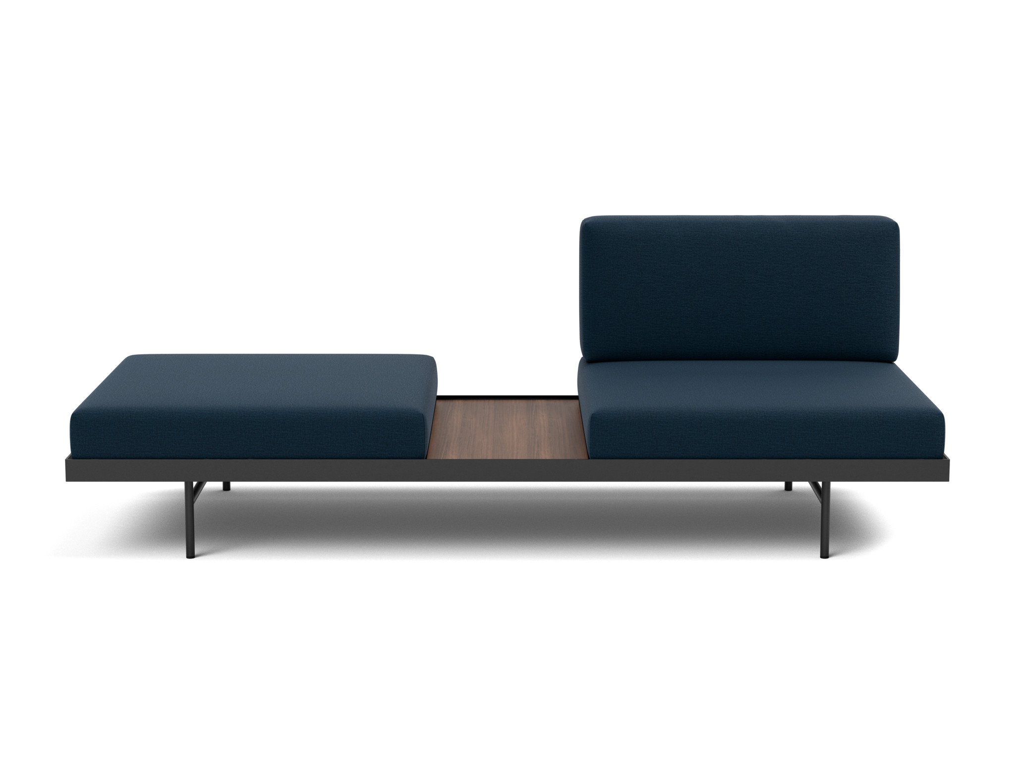 Tagesbett Puri Flachgewebe Mixed Dance 528-Blue Beine mit Nussbaumtisch