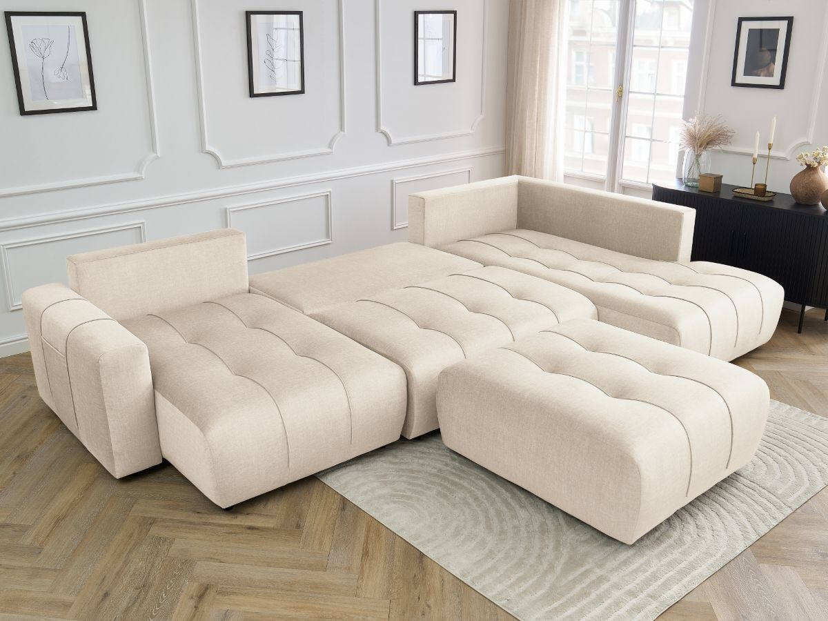Bobochic Arsene Wohnlandschaft mit Pouf Samt Beige Ecke links