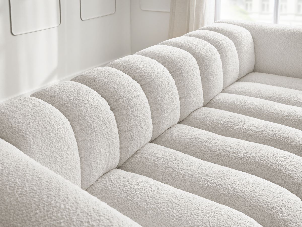 Bobochic Talia Sofa 3-Sitzer mit Pouf Bouclé-Stoff Weiß