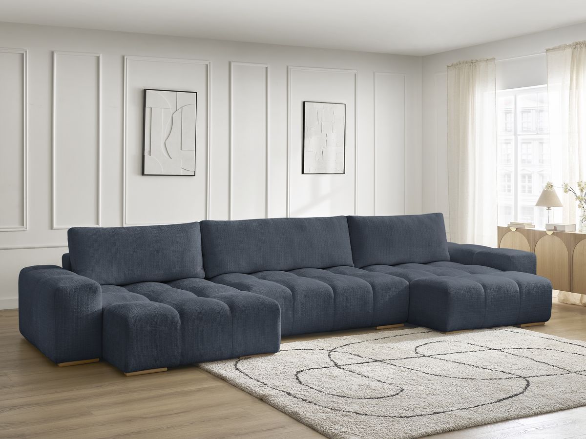 Bobochic Anakin Wohnlandschaft, 3 Kissen Strukturstoff Dunkelblau