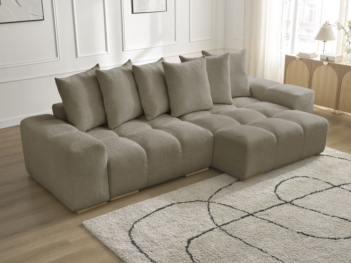 Bobochic Anakin Ecksofa, 6 Kissen Strukturstoff Taupe
