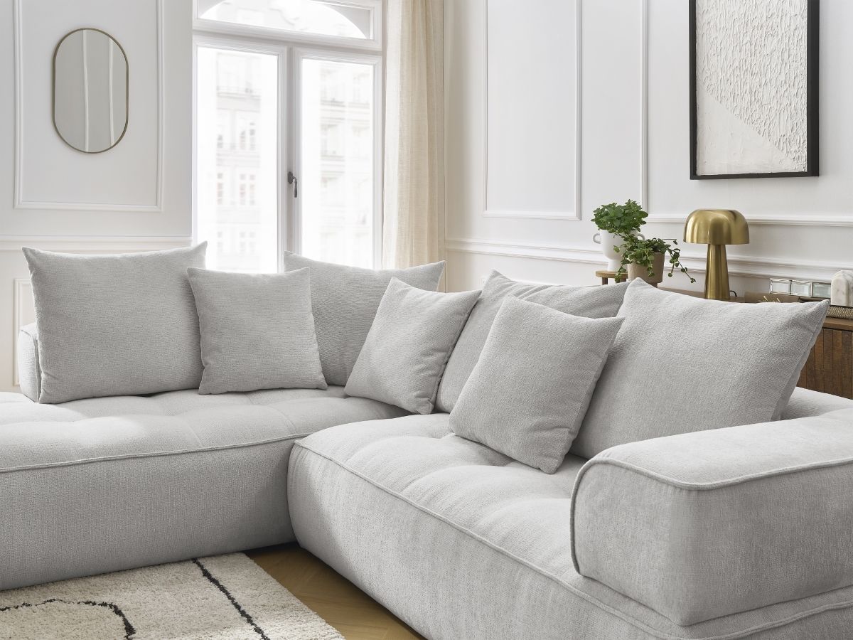 Bobochic Whesley Ecksofa Stoff Hellgrau Ecke links