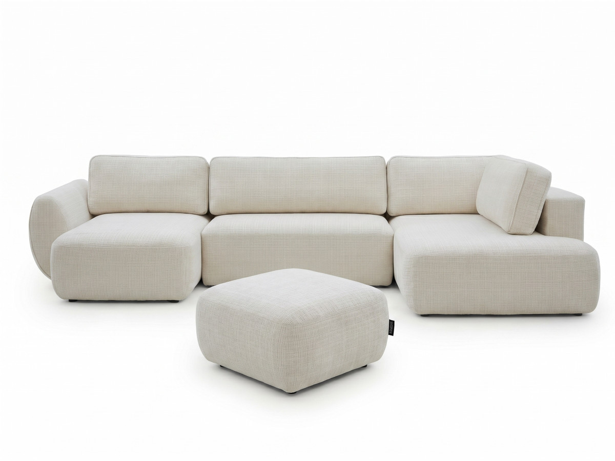 Bobochic Denise Wohnlandschaft mit Pouf Strukturstoff Weiß Ecke links