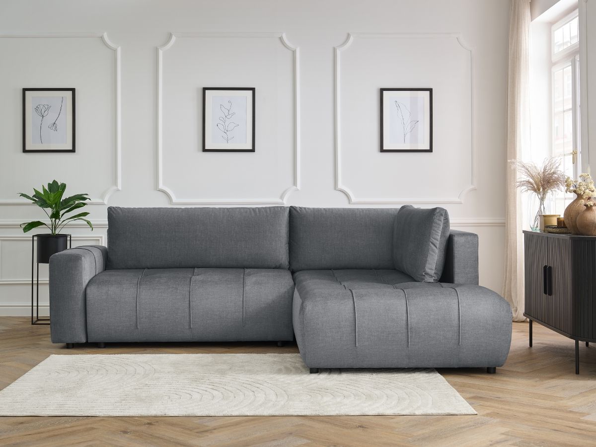 Bobochic Arsene Ecksofa mit Schlaffunktion und Bettkasten 277 × 200 cm Samt Dunkelgrau Ecke rechts