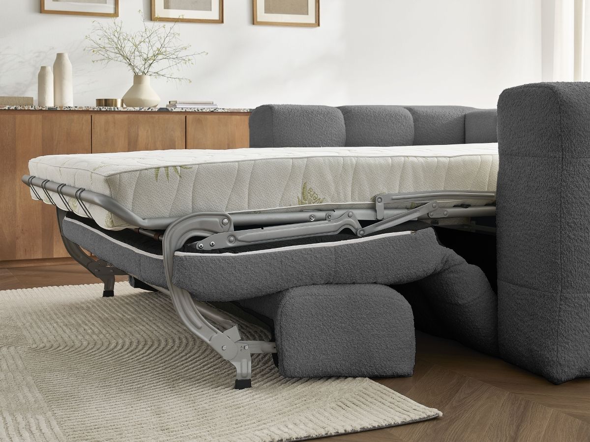 Bobochic Cloud Schlafsofa 3-Sitzer Bouclé-Stoff Dunkelgrau