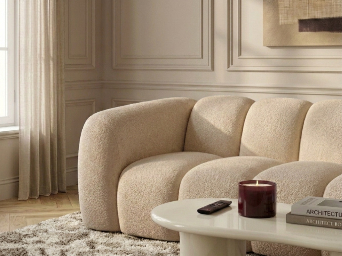 Bobochic Curvy Sofa 3-Sitzer Kunstfell Beige