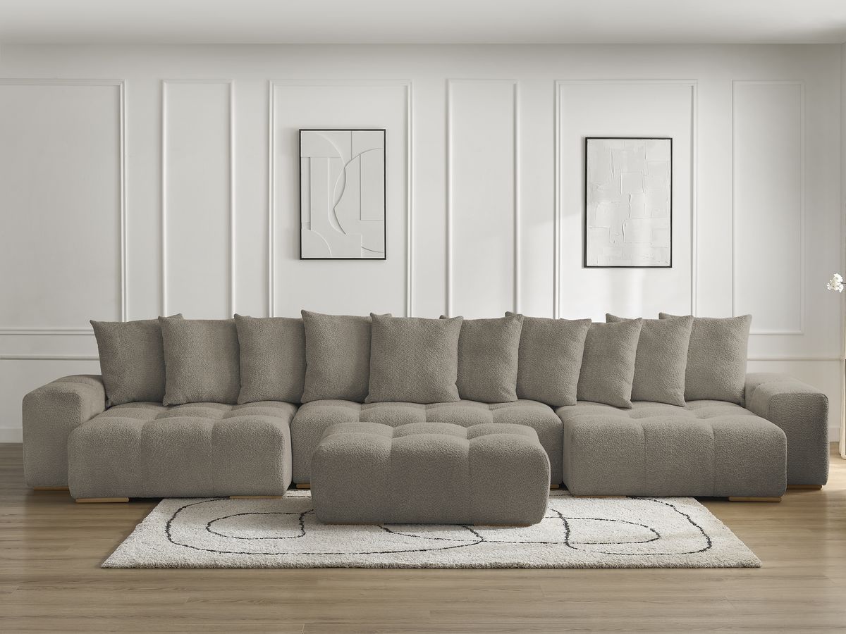 Bobochic Anakin Wohnlandschaft mit Pouf, 10 Kissen Bouclé-Stoff Taupe