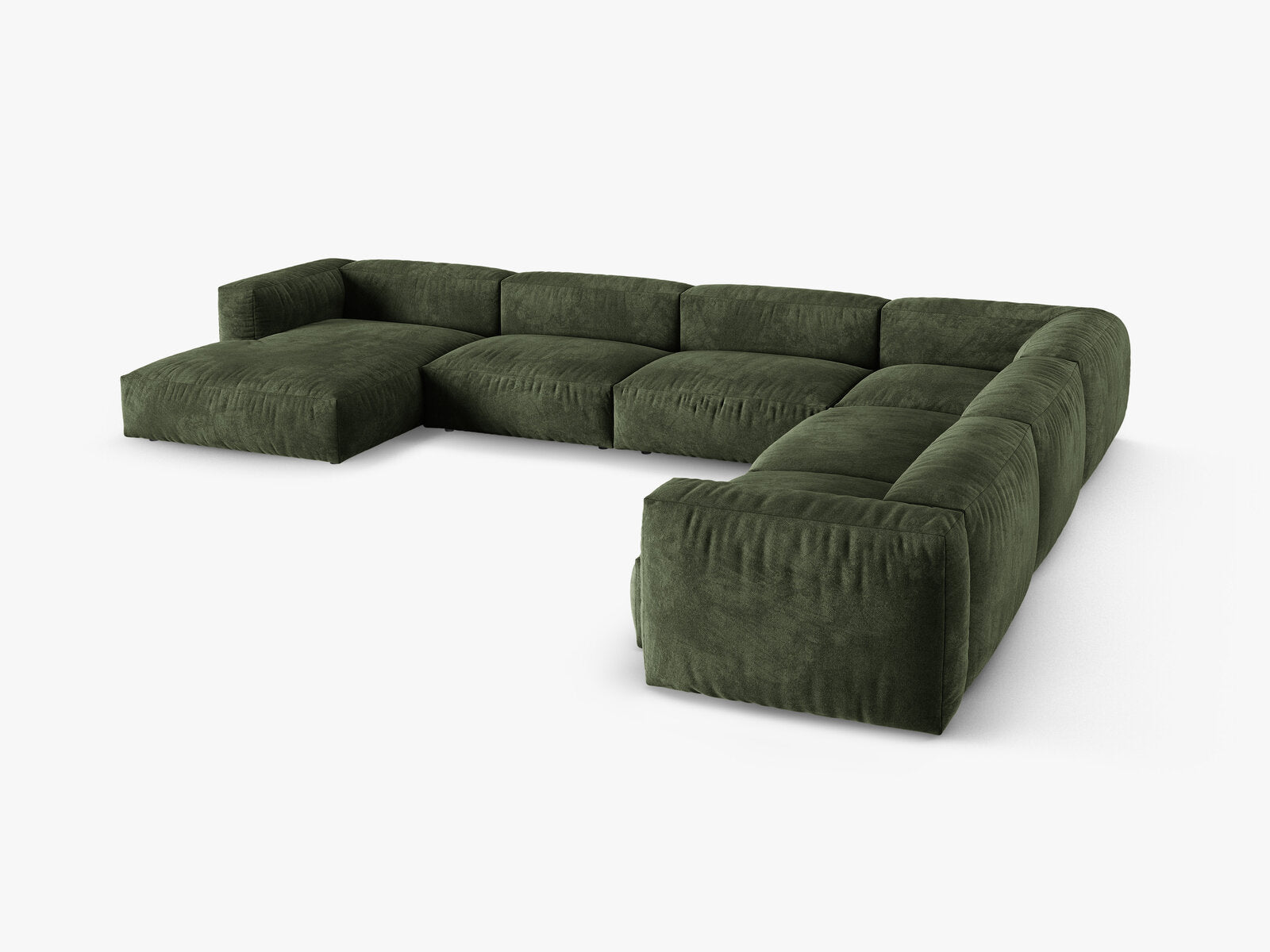 Micadoni modulares Ecksofa XL Martina 6-Sitzer 90cm Sitztiefe Rechts Samt Vogue Grün