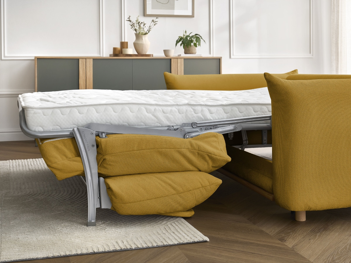 Bobochic Ernest Schlafsofa 3-Sitzer, Liegefläche 190 × 140 / 160 cm Stoff Gelb, Liegefläche 160 × 190 cm