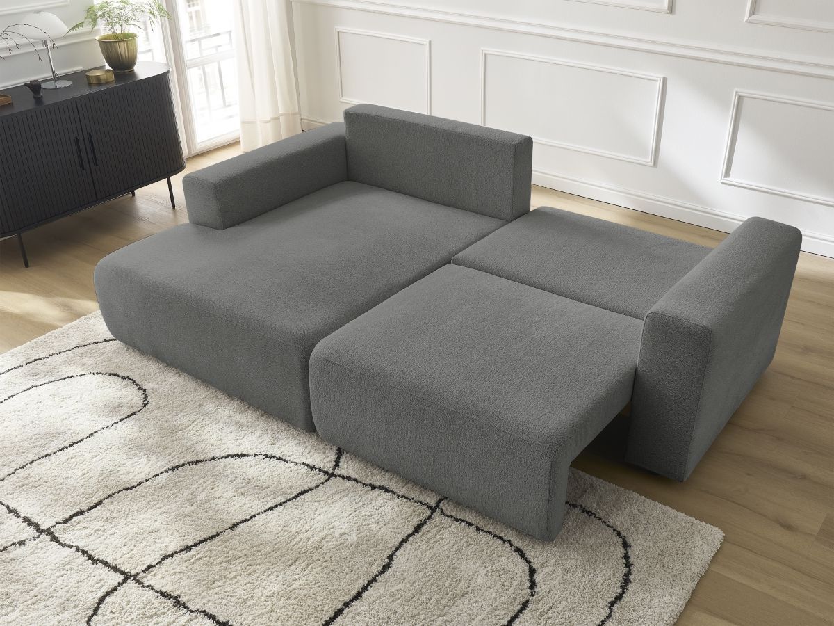Bobochic Atilla Ecksofa mit Schlaffunktion und Bettkasten Melange-Stoff Dunkelgrau Ecke links