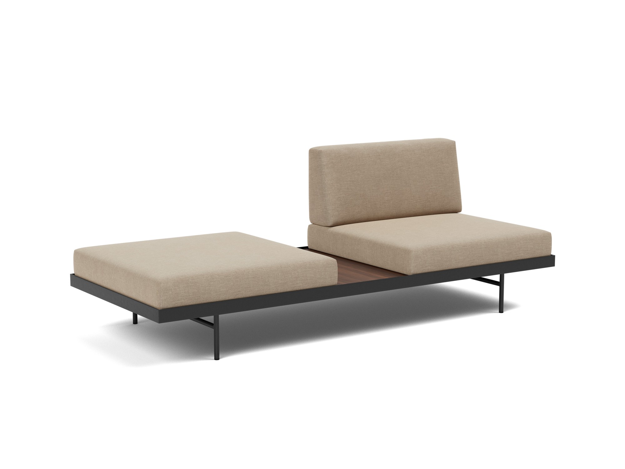 Tagesbett Puri Flachgewebe Phobos 587-Mocha Beine mit Nussbaumtisch