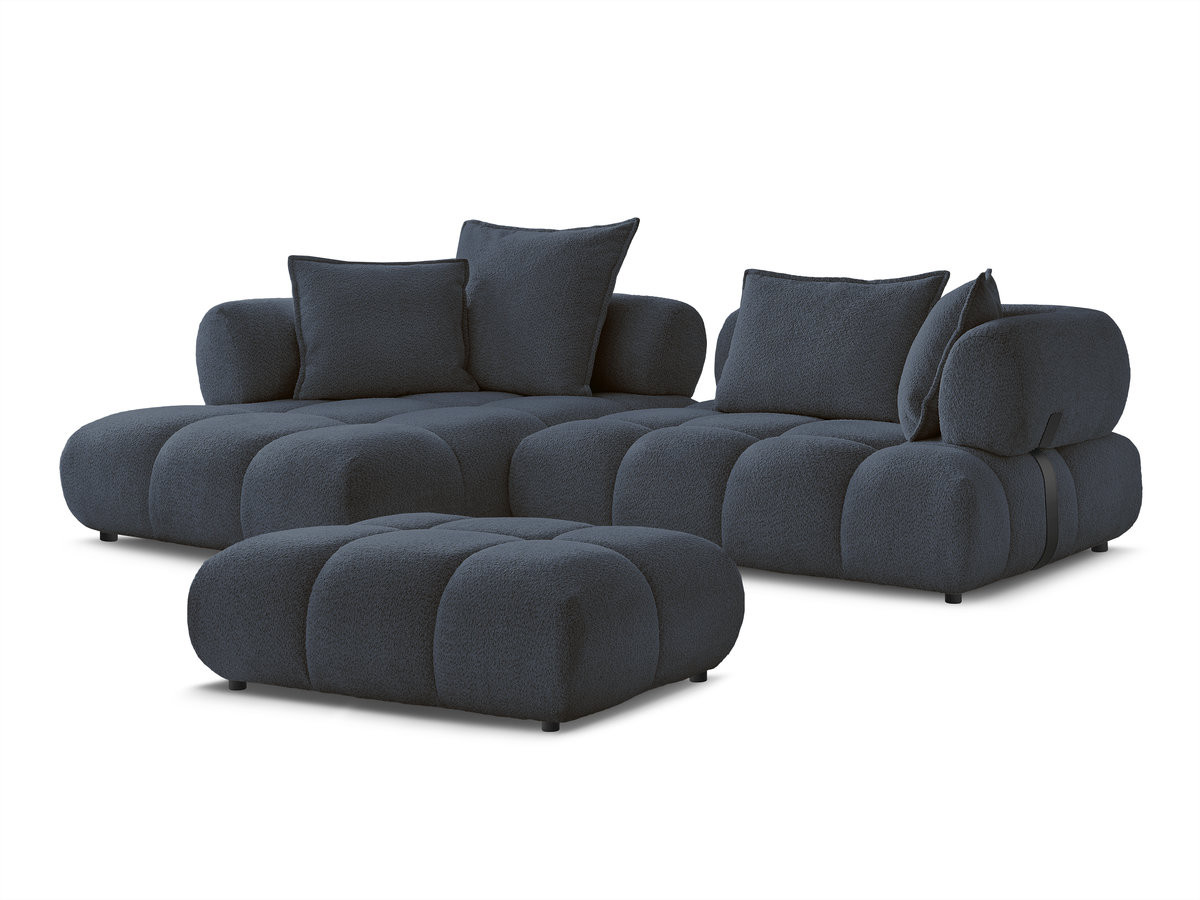 Bobochic Alya Ecksofa mit Pouf Bouclé-Stoff Dunkelblau Ecke links