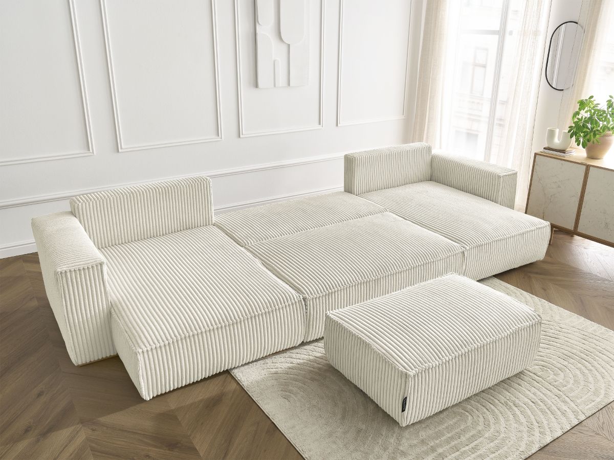 Bobochic Chelsea Wohnlandschaft mit Pouf Breitcord weich Beige