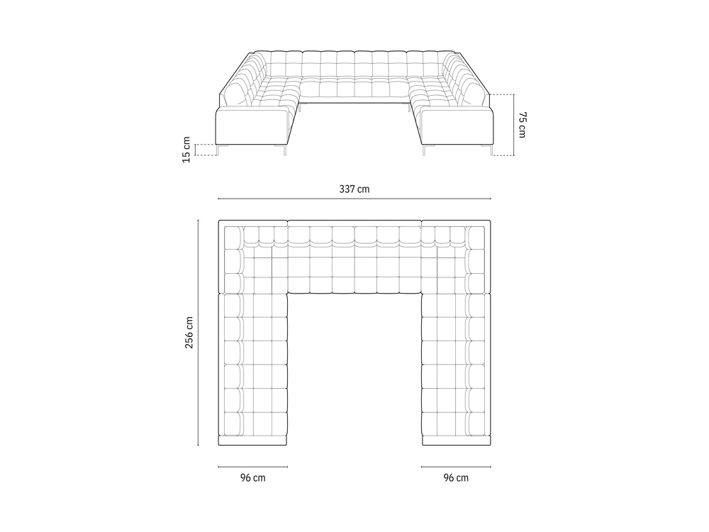 Cosmopolitan Design Panoramasofa Bali 9-Sitzer Samt Bluvel Königsblau Beine Schwarzes Metall