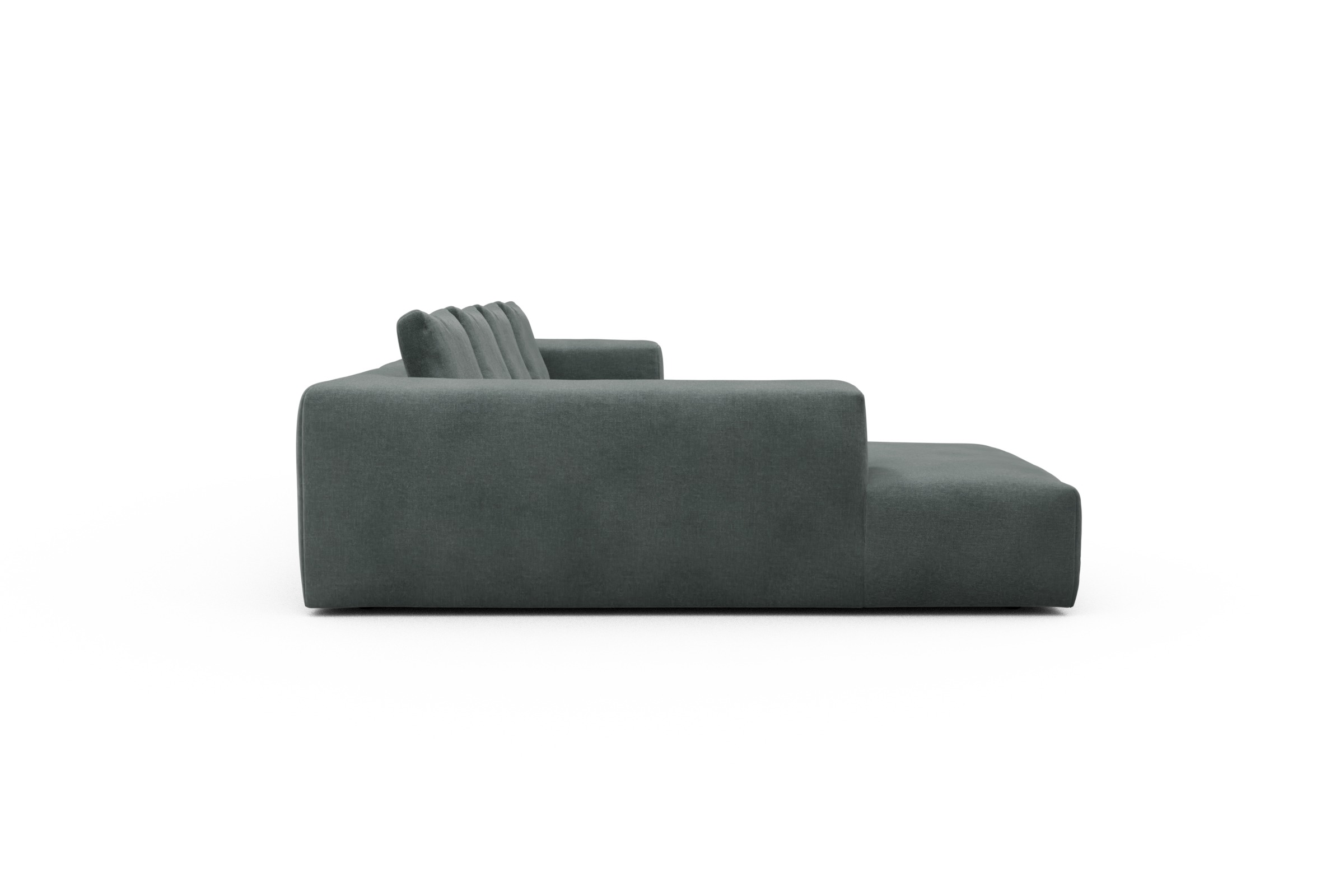 Wohnlandschaft Fred Relax-Ecke links mit 2-Sitzer und Chaiselongue rechts Samt Smooth 812-Silver-Grey