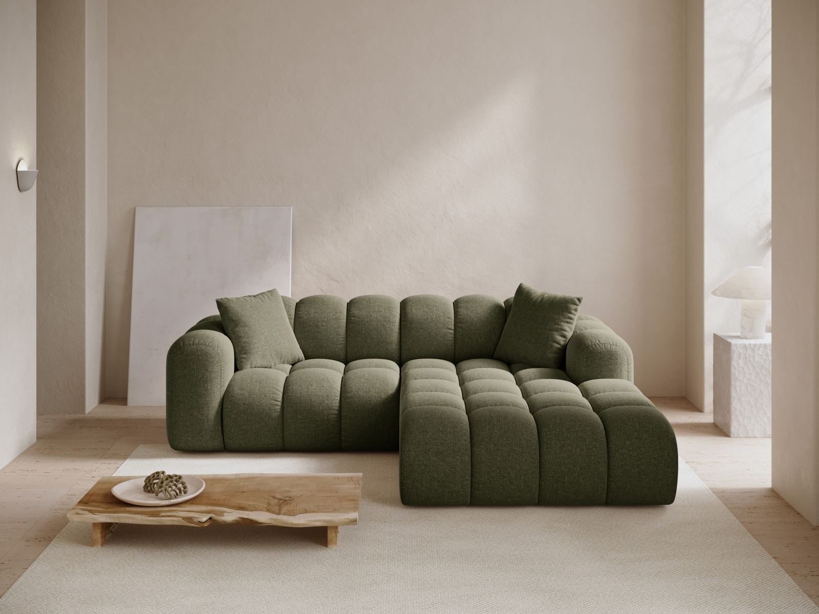 Cosmopolitan Design Ecksofa Treno 3-Sitzer Chenille Eden Grün Rechts