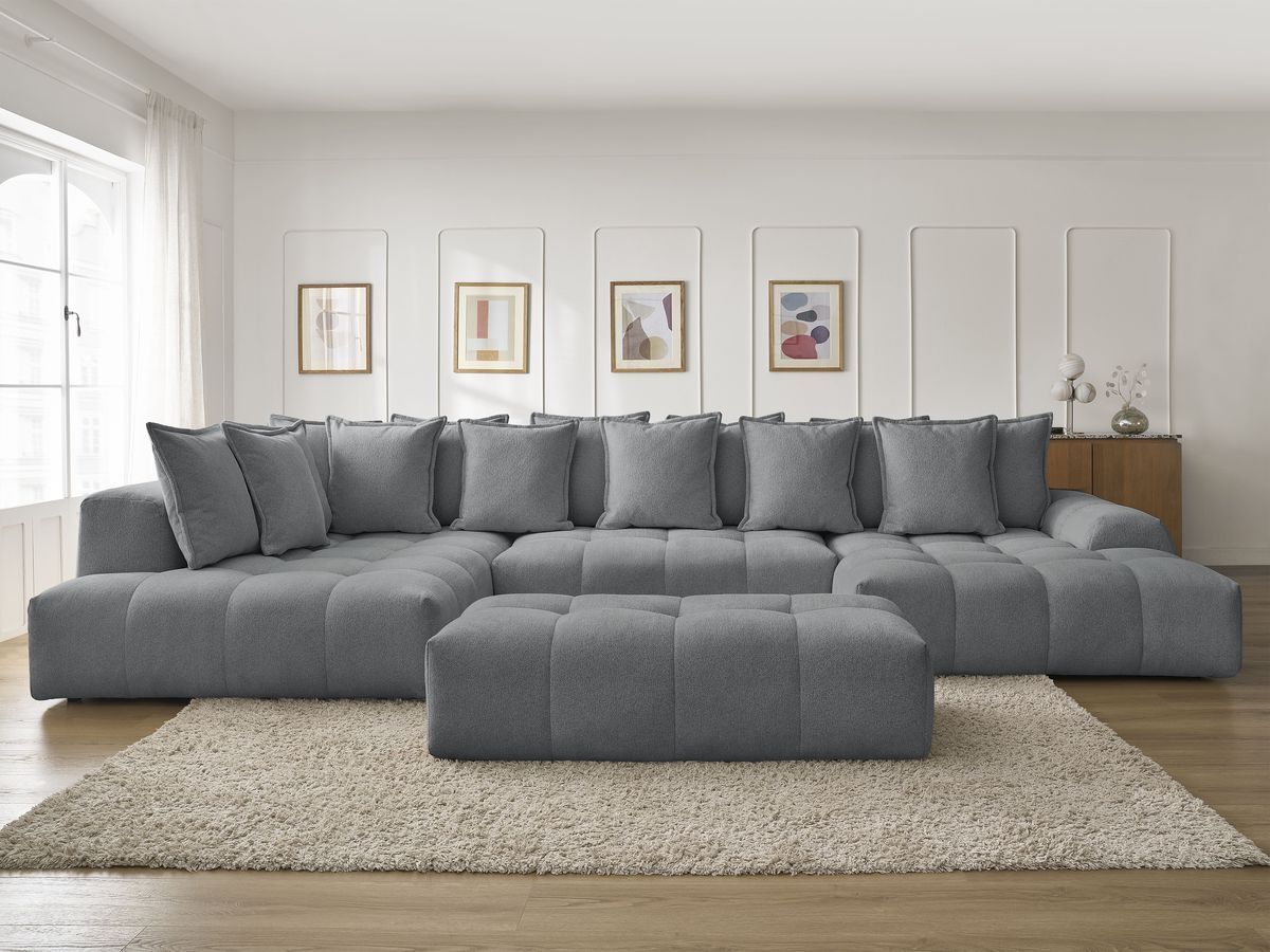 Bobochic Everest Wohnlandschaft mit Pouf, 14 Kissen Melange-Stoff Dunkelgrau Ecke rechts