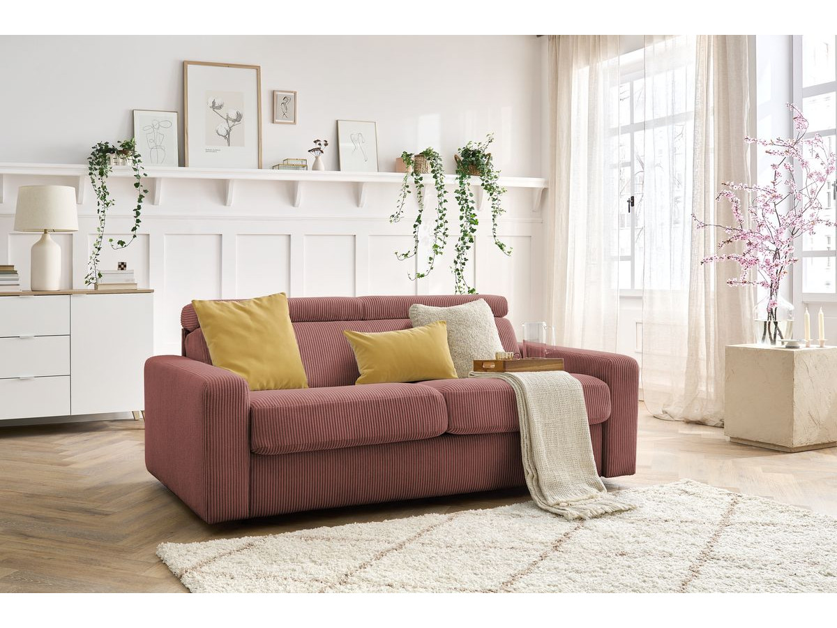 Bobochic Monaco Schlafsofa 3-Sitzer Cordsamt Rosa, Liegefläche 160 × 190 cm