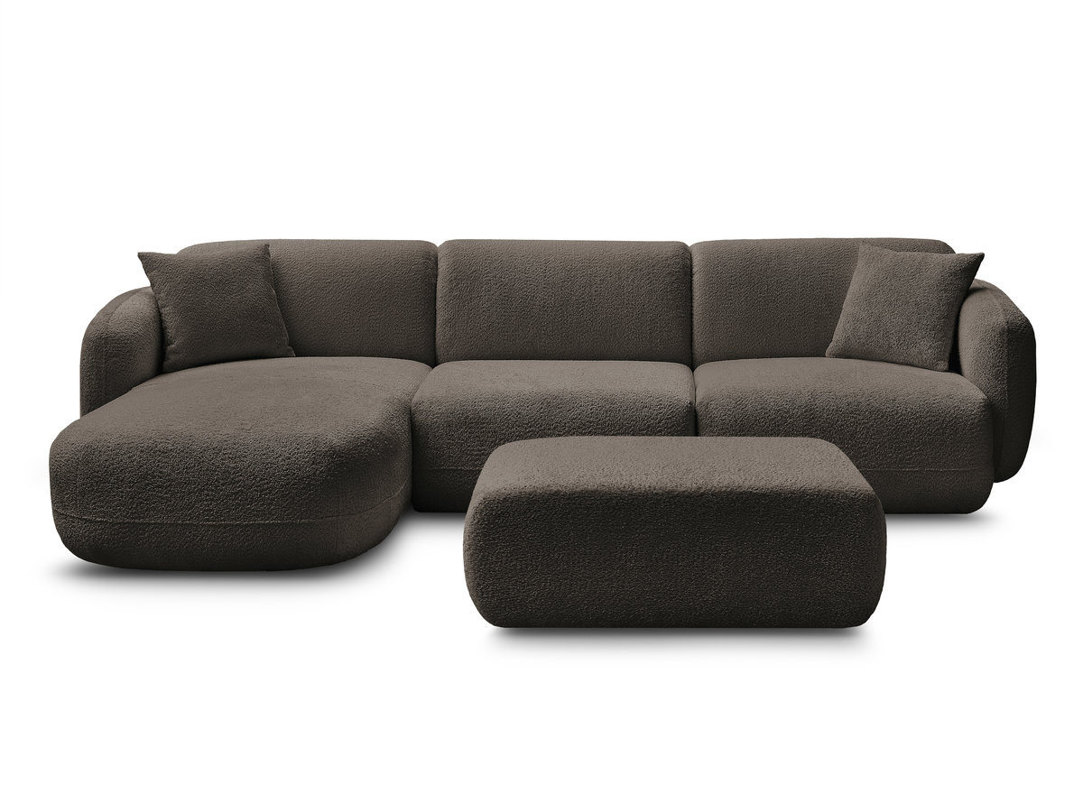 Bobochic Anda Ecksofa mit Pouf 292 × 163 cm Chenille Braun Ecke links