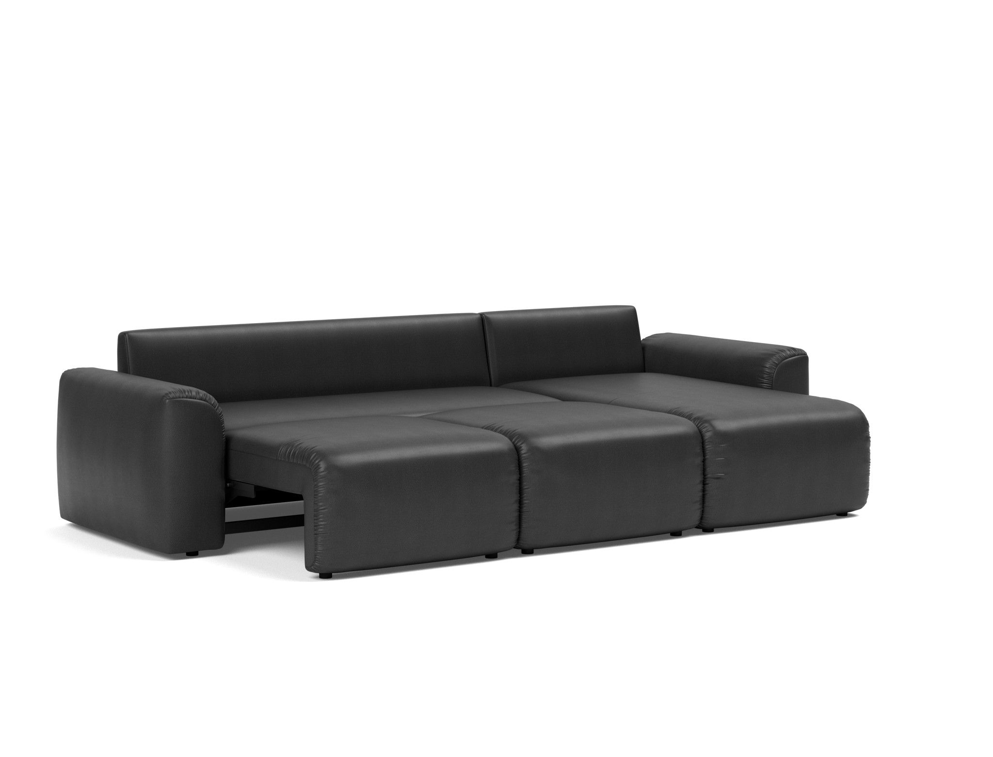 Schlafsofa Norum mit Chaiselongue und Chunky-Armlehnen Lederoptik Faunal 550-Black