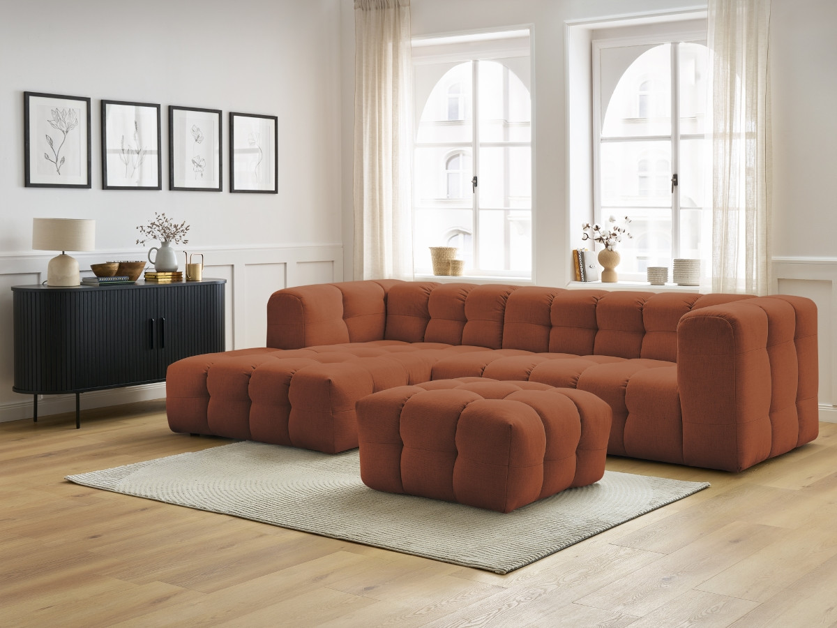 Bobochic Cloud Ecksofa mit Pouf 288 × 184 cm Stoff Orange Ecke links