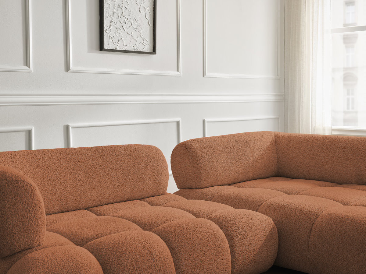 Bobochic Alya Ecksofa Bouclé-Stoff Orange Ecke rechts