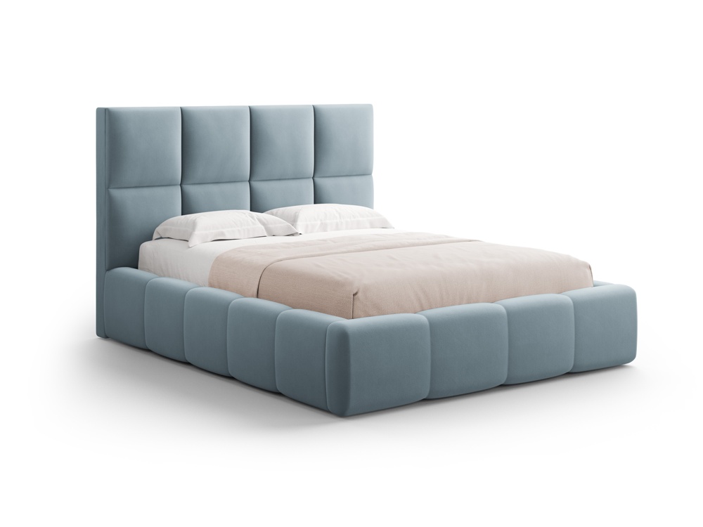Cosmopolitan Design Stauraumbett mit Kopfteil Livigno 140x200 Samt Bluvel Hellblau