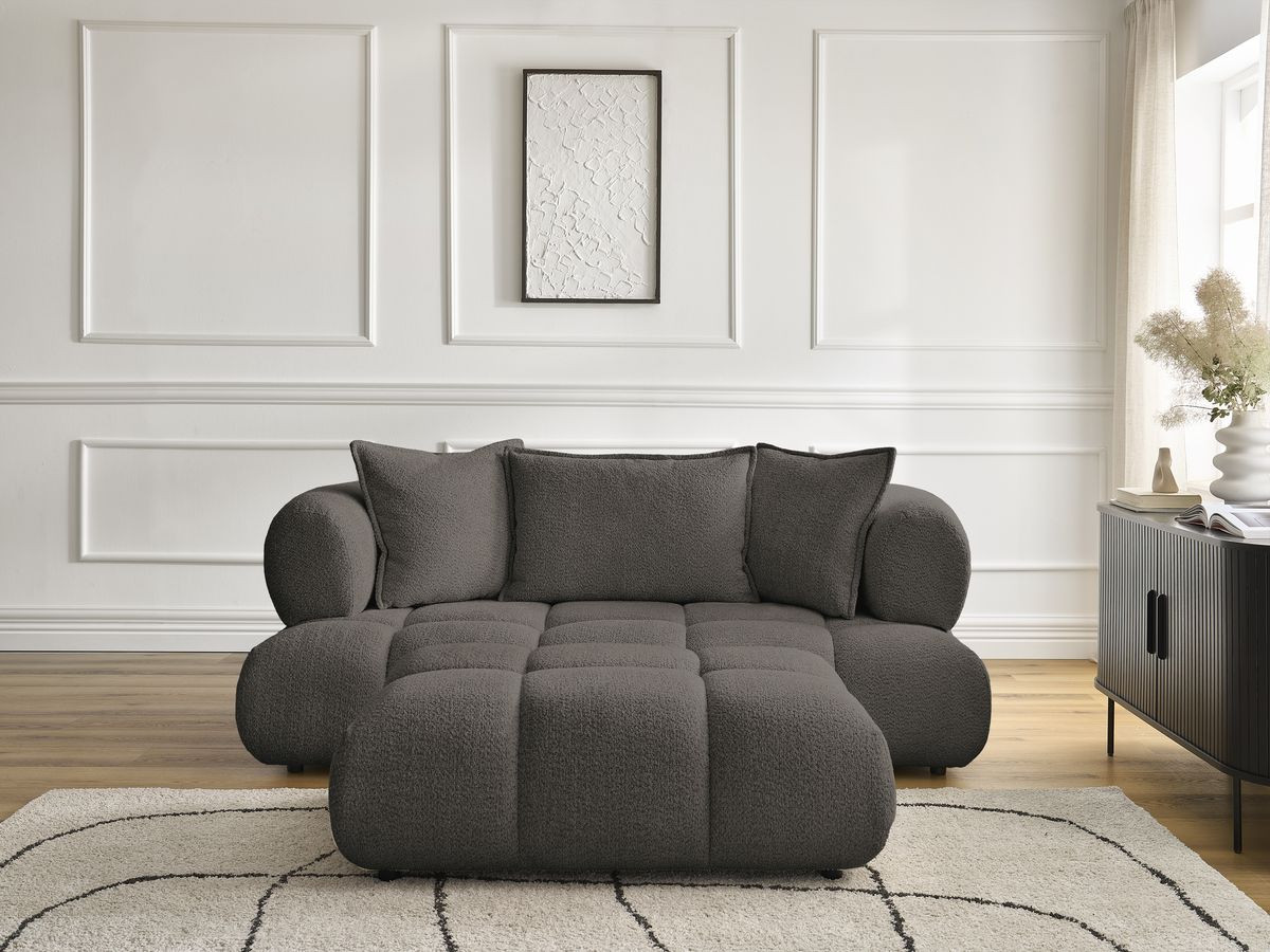 Bobochic Alya Sofa 2-Sitzer mit Pouf Bouclé-Stoff Braun