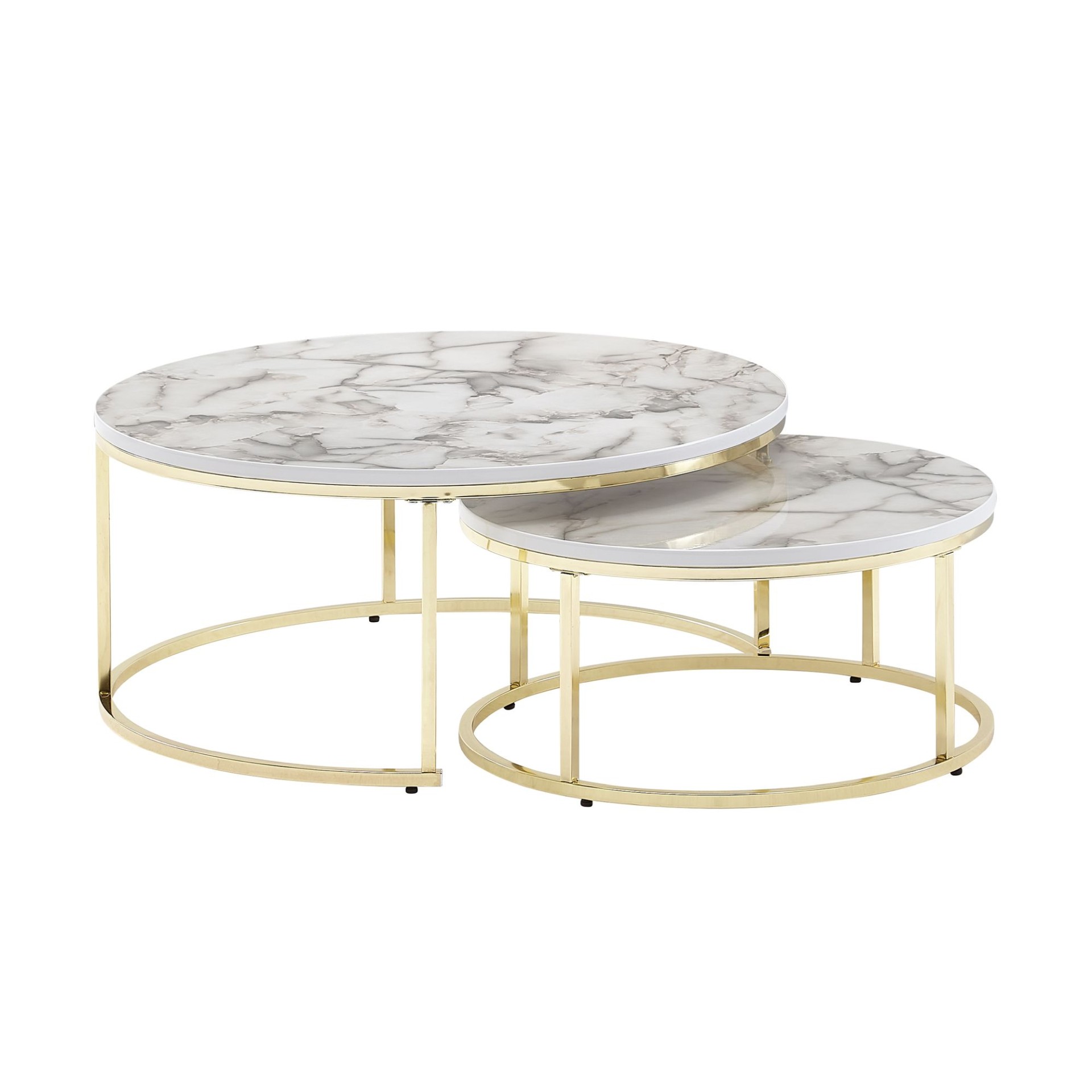 Satztisch 2er-Set Kaldakinn Marmoroptik Gold Ø 80 cm