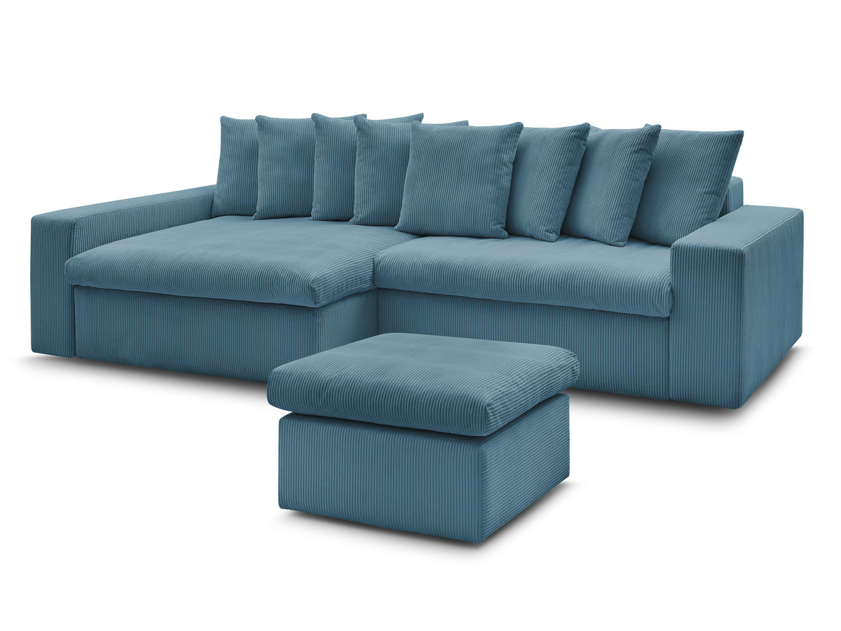 Bobochic Enore Ecksofa mit Pouf Cordsamt Hellblau Ecke links