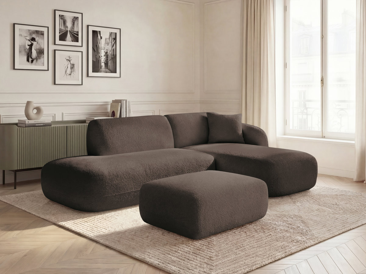 Bobochic Anda Ecksofa mit Pouf 241 × 163 cm Chenille Braun Ecke rechts