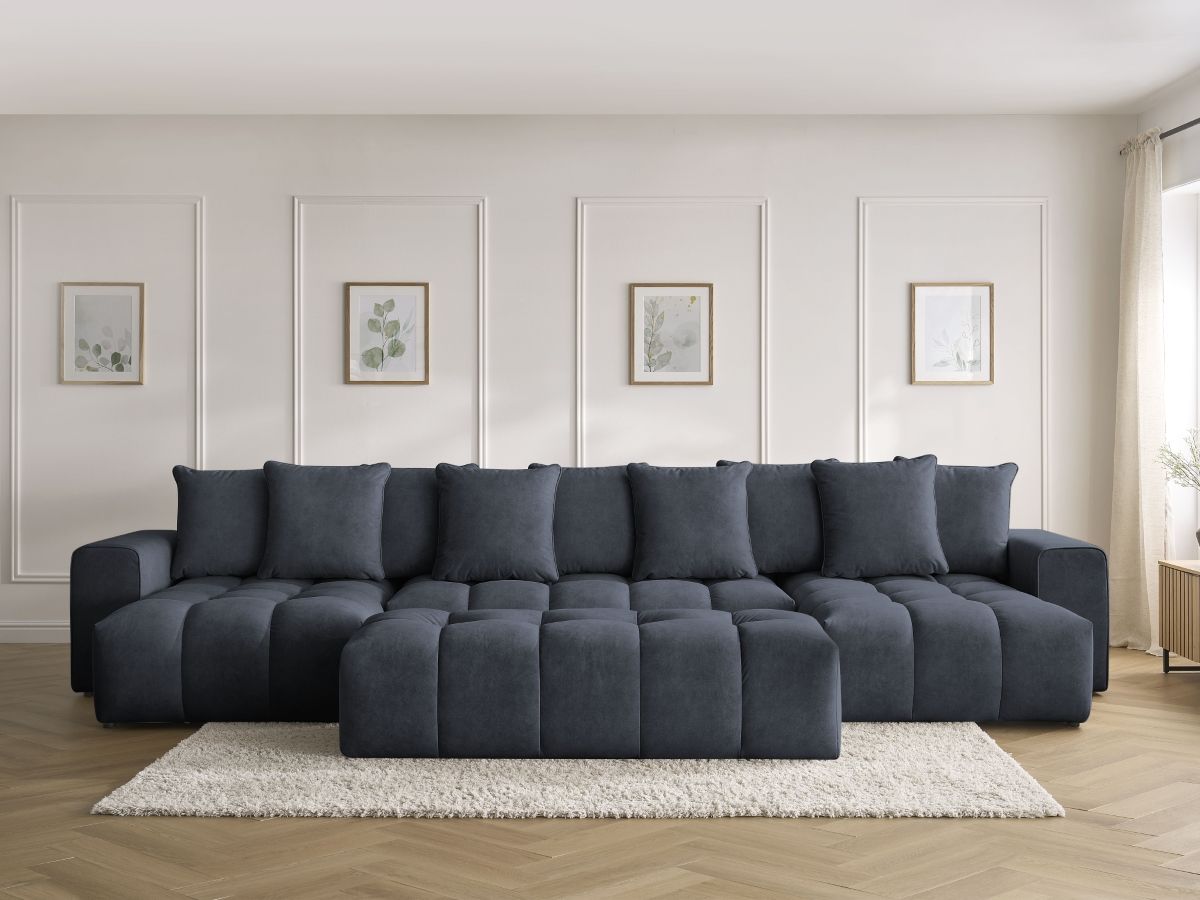 Bobochic Mont-blanc Wohnlandschaft mit Pouf Samt Dunkelblau