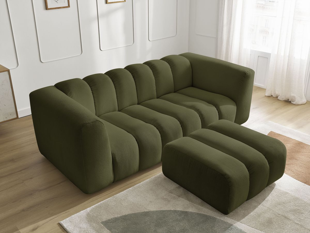 Bobochic Talia Sofa 3-Sitzer mit Pouf Melange-Stoff Grün