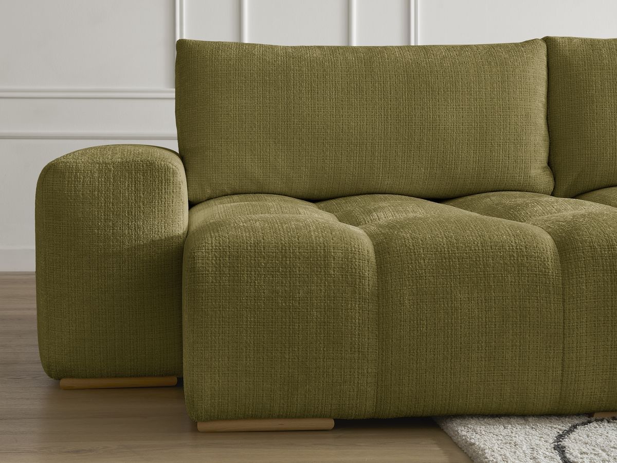 Bobochic Anakin Wohnlandschaft, Liegefläche 137 × 382 cm, 3 Kissen Strukturstoff Grün