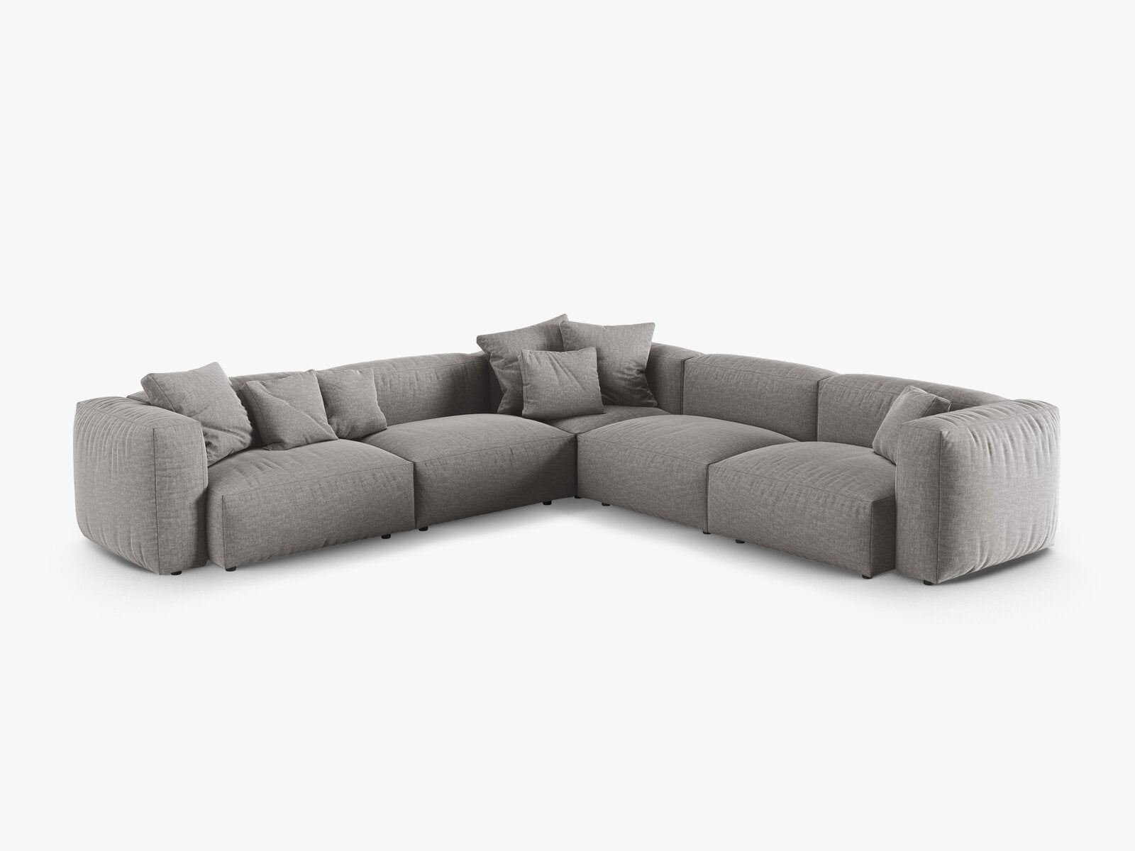 Micadoni modulares symmetrisches Ecksofa XL Martina 5-Sitzer 90cm Sitztiefe Strukturierter Stoff Boston Hellgrau