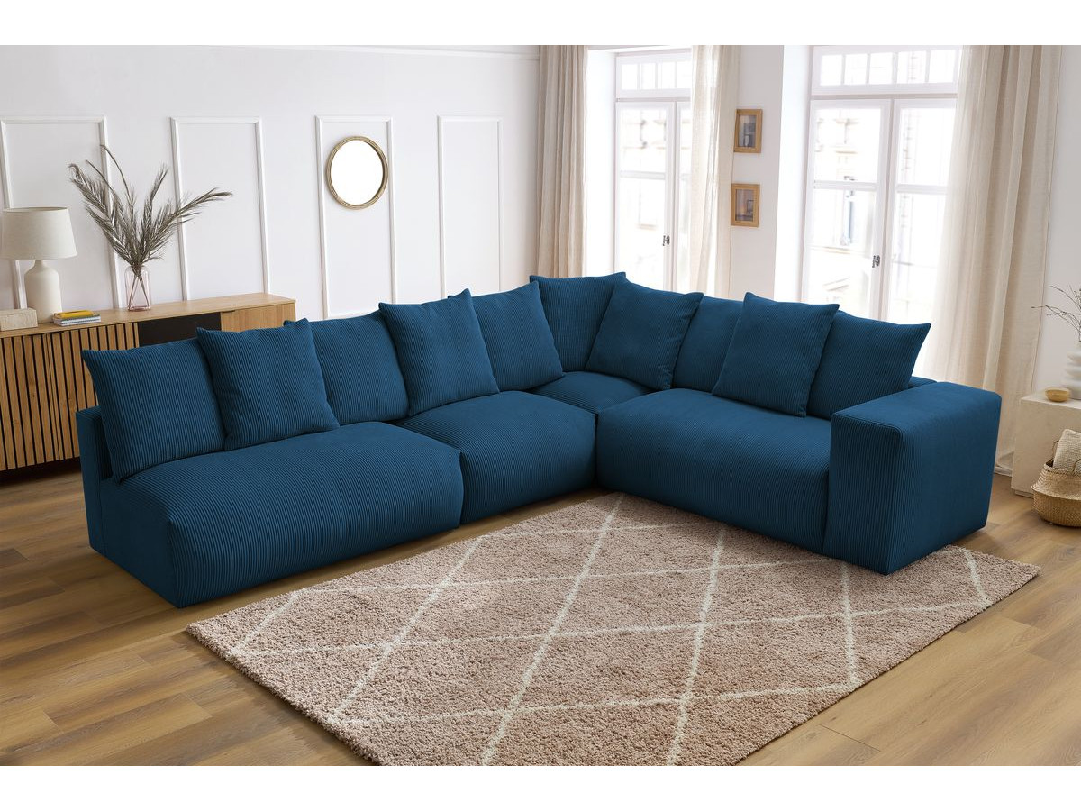 Bobochic Voltaire Ecksofa 322 × 268 cm Cordsamt Dunkelblau Ecke rechts