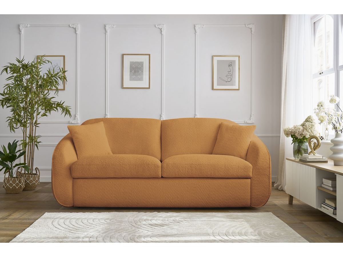 Bobochic Cezanne Schlafsofa 3-Sitzer Bouclé-Stoff Gelb, Liegefläche 160 × 194 cm