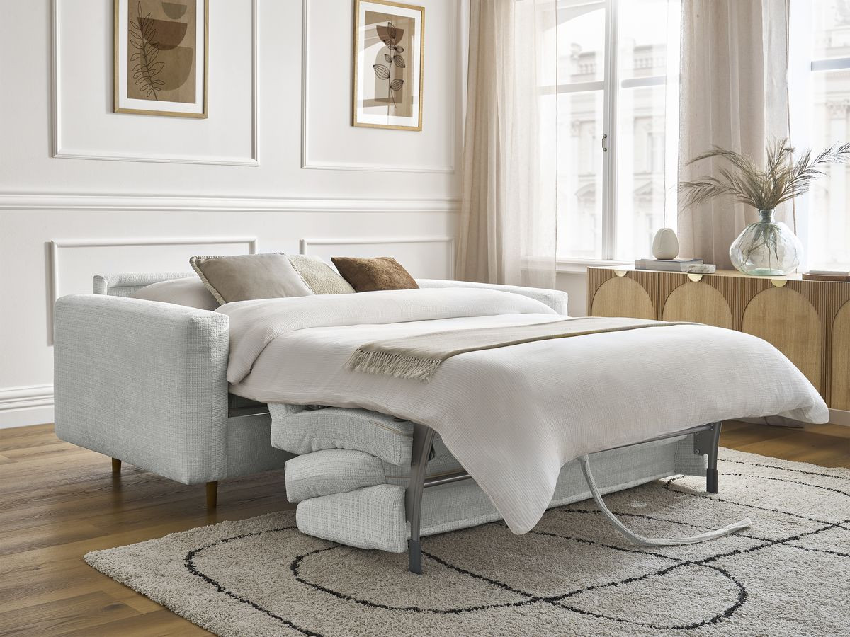 Bobochic Cocoone Schlafsofa 3-Sitzer Strukturstoff Hellgrau, Liegefläche 160 × 200 cm