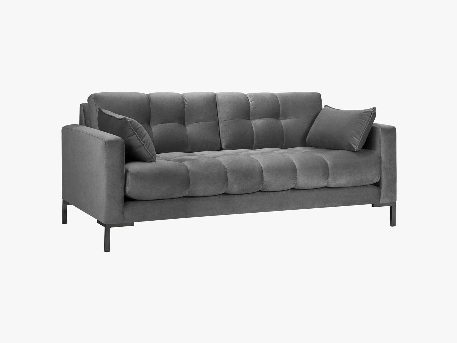 Micadoni Sofa Mamaia 2-Sitzer Samt Bluvel Hellgrau schwarze Beine