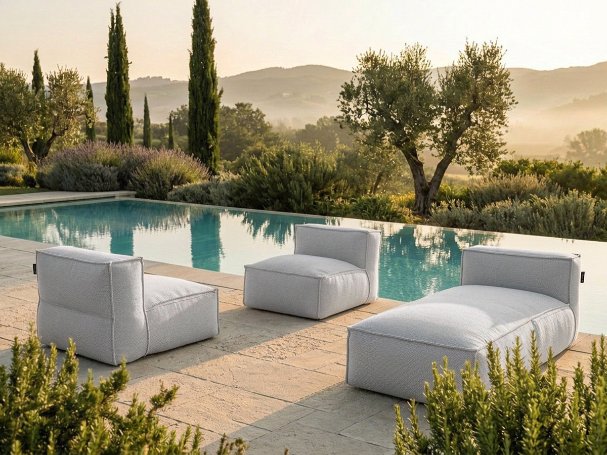 Bobochic Biarritz Gartensofa 3-Sitzer Melange-Stoff Grau