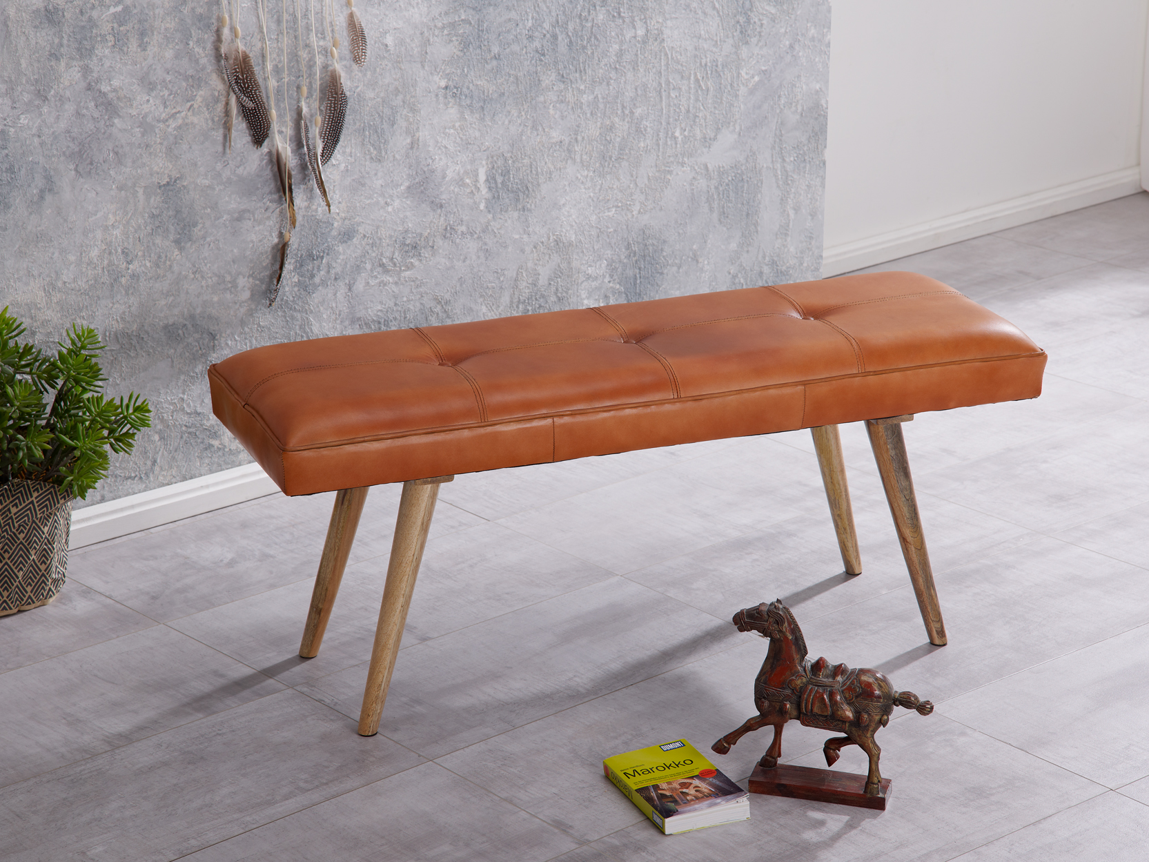 Sitzbank Akureyri Echtleder Braun 117 × 38 × 51 cm