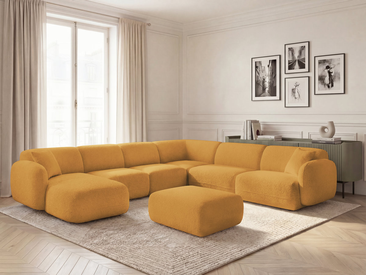 Bobochic Anda Wohnlandschaft mit Pouf 373 × 289 cm Chenille Gelb Ecke rechts