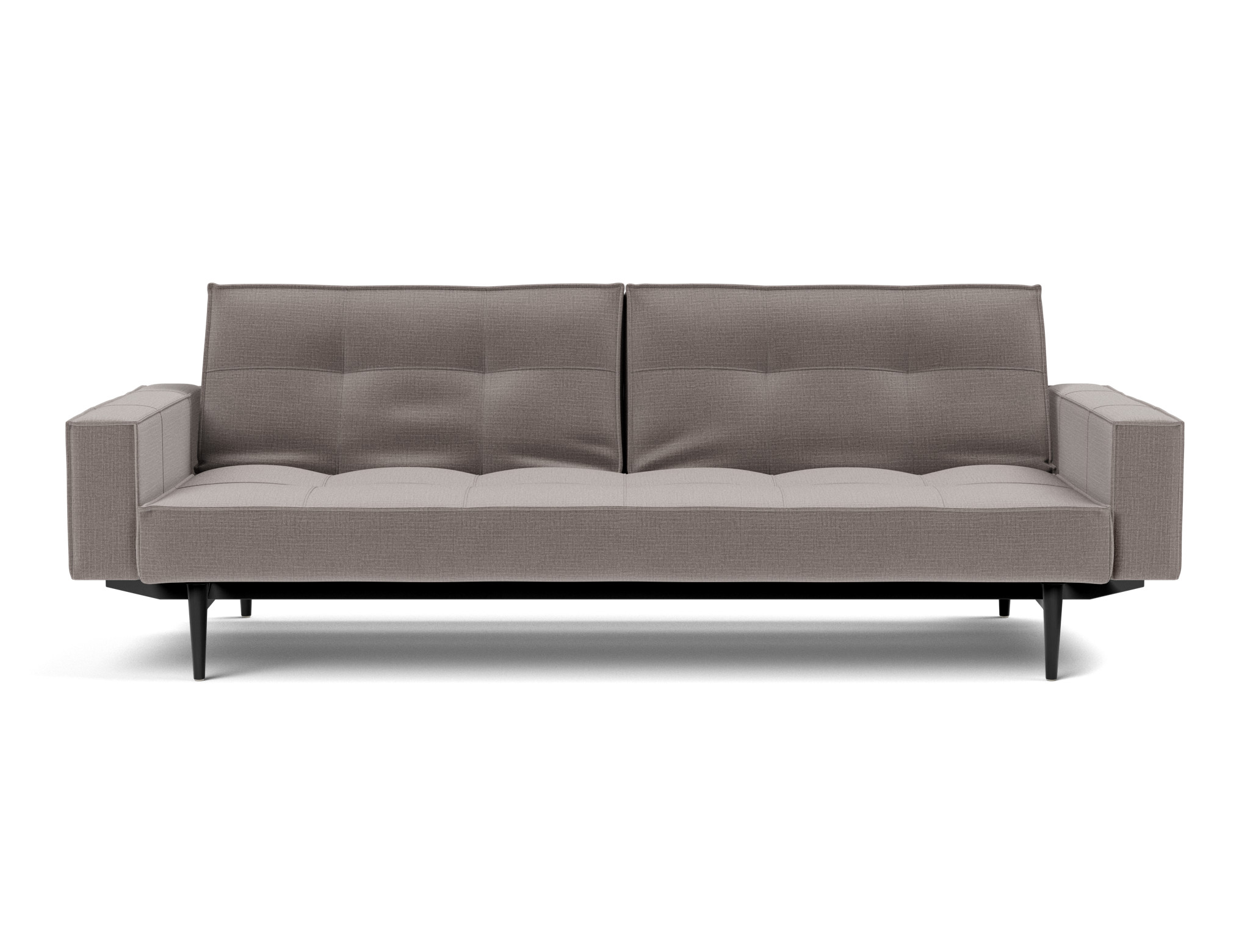 Schlafsofa Splitback mit Armlehnen Chenille Esina 418-Truffle Beine Styletto Eiche schwarz