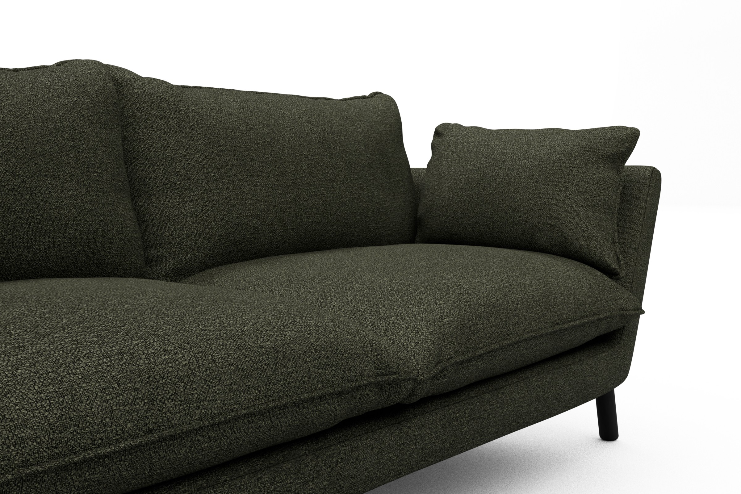 Sofa Emil Soft 2-Sitzer Beinfarbe Eiche Schwarz Boucle Skandi 535-Forest-Green