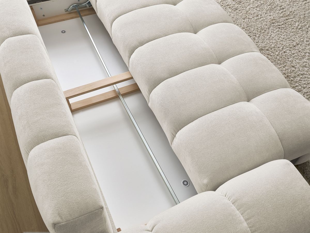 Bobochic Everest Schlafsofa 3-Sitzer mit Bettkasten, 5 Kissen Strukturstoff Beige
