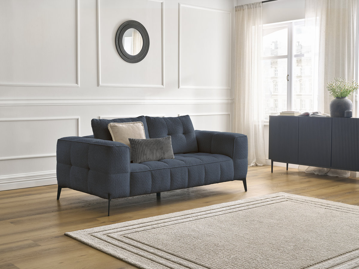 Bobochic Anis Sofa 2-Sitzer Bouclé-Stoff Dunkelblau