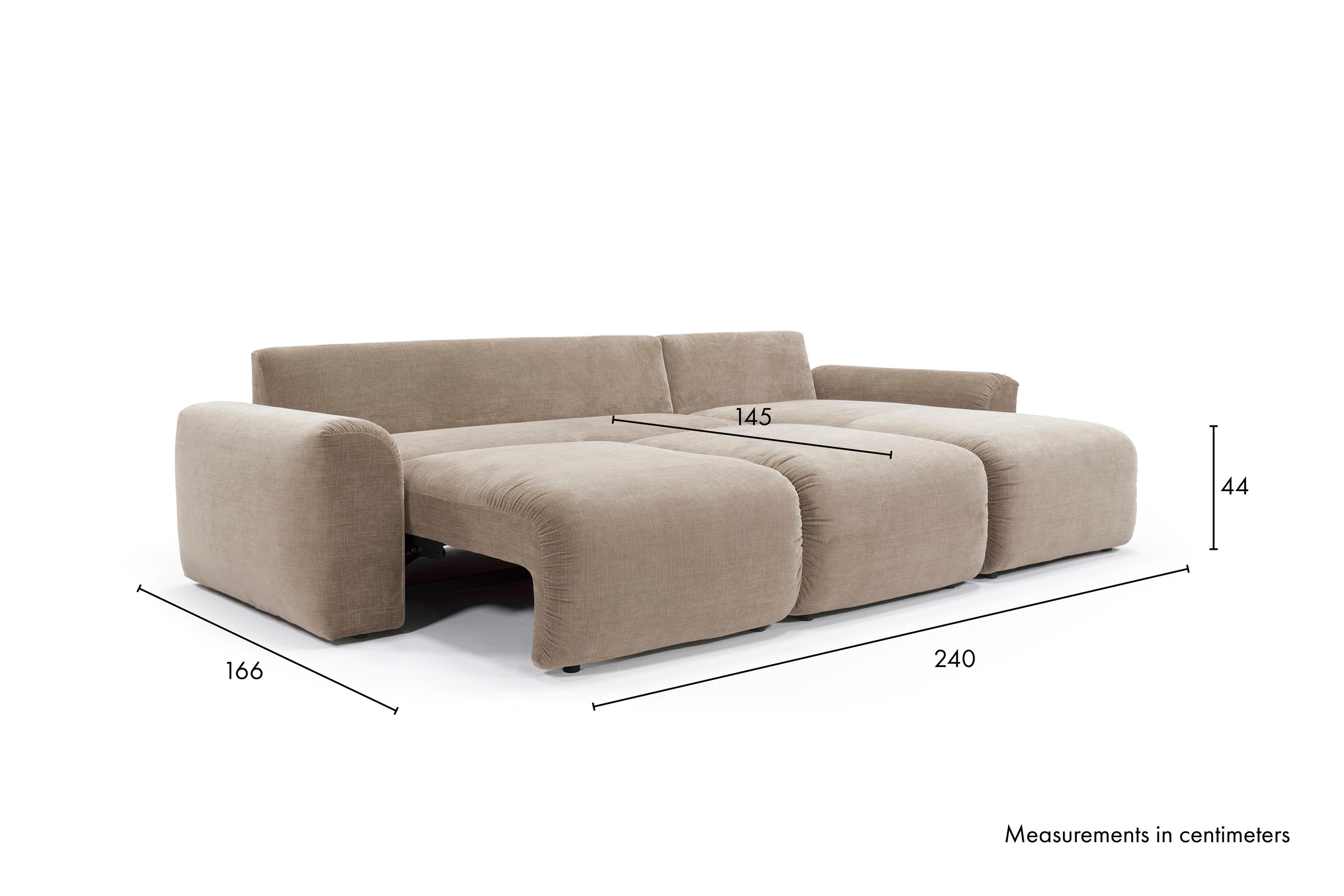 Schlafsofa Norum mit Chaiselongue und Chunky-Armlehnen