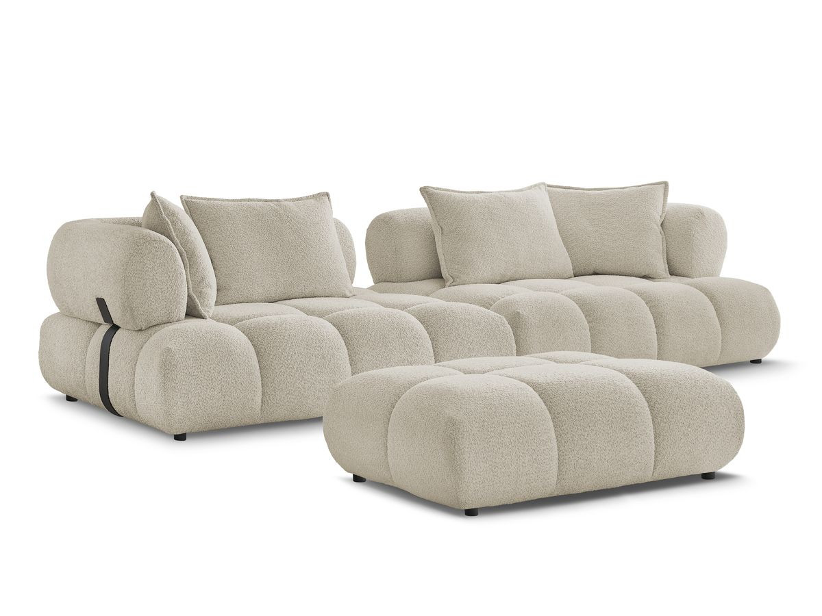 Bobochic Alya Sofa 4-Sitzer mit Pouf Bouclé-Stoff Beige