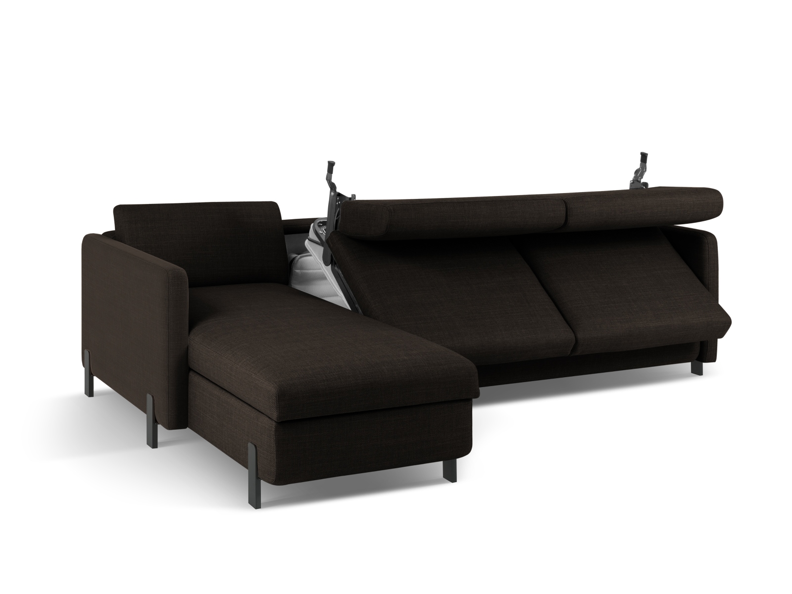 Micadoni Schlaf-Ecksofa Gloria 4-Sitzer Links Strukturierter Stoff Dunkelgrau 205x140